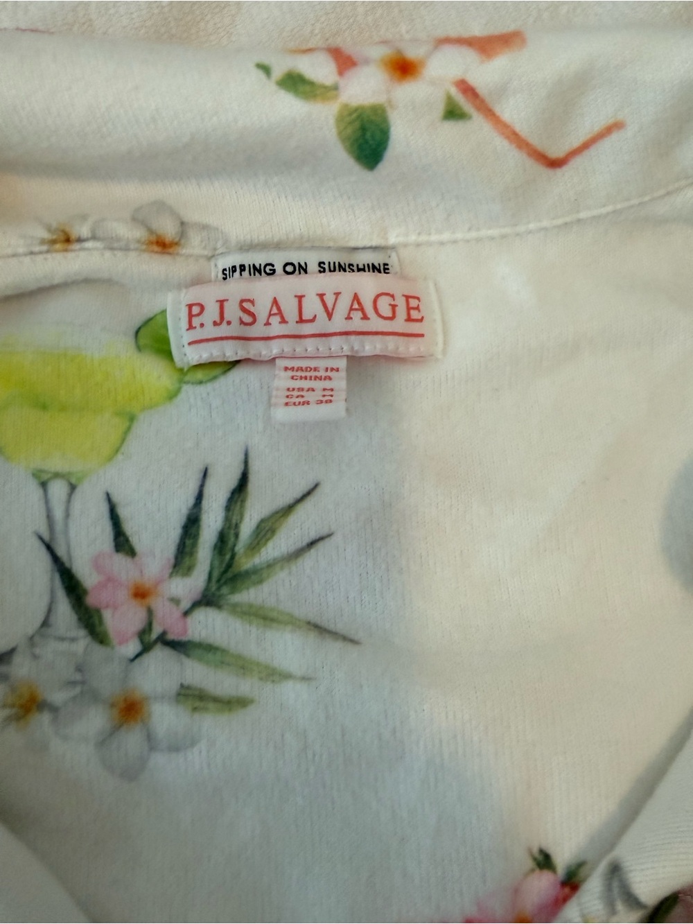 P.J. Salvage White Cocktail Print Short PJ Set with Pink Trim - Picture 2 of 5